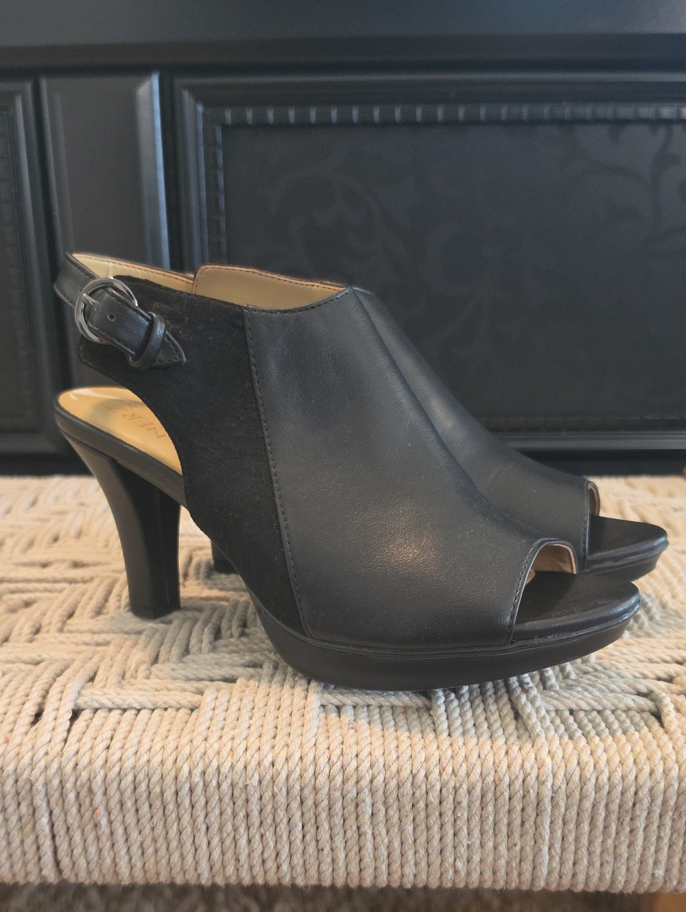 Women’s Black Peep-Toe Slingback Heels